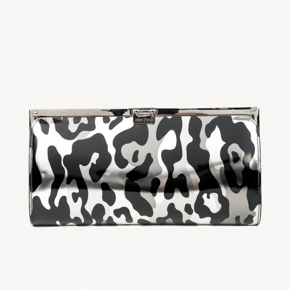 Jimmy Choo Camille Camoleo Print Steel Mix Mirror Leather Clutch - Picture 1 of 10